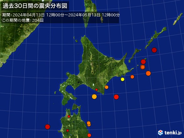 北日本・過去30日間の震央分布図