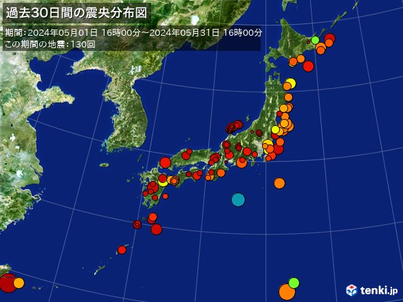 日本全体・過去30日間の震央分布図