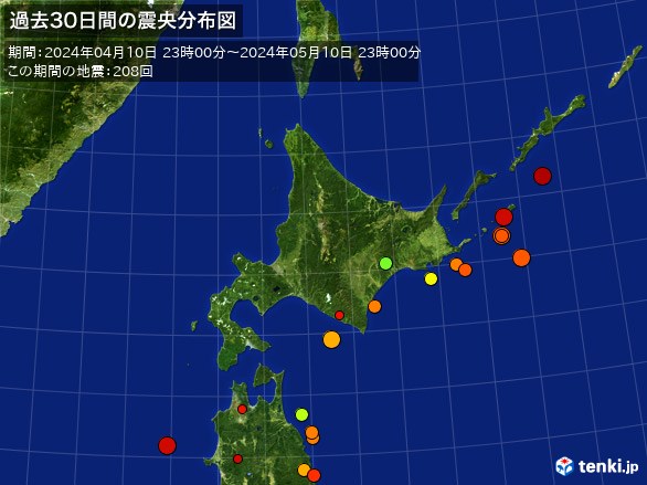 北日本・過去30日間の震央分布図