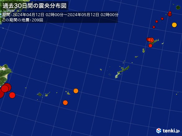 沖縄・過去30日間の震央分布図