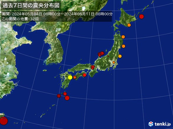 日本全体・過去7日間の震央分布図