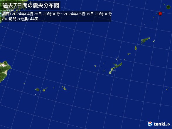 沖縄・過去7日間の震央分布図