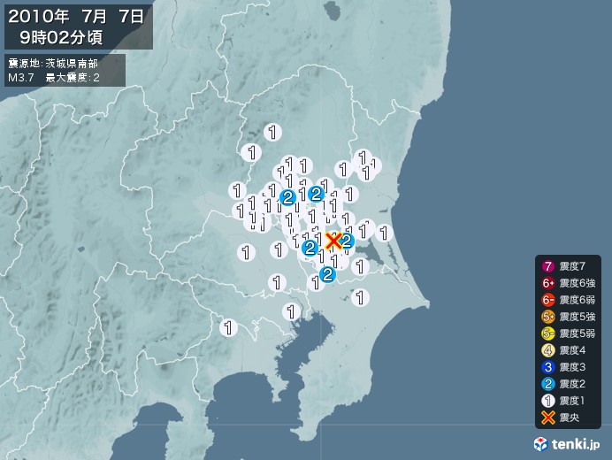 地震情報(2010年07月07日09時02分発生)