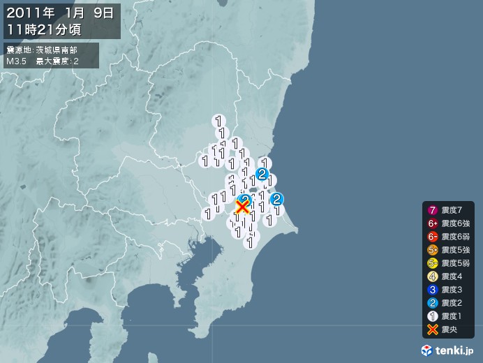 地震情報(2011年01月09日11時21分発生)