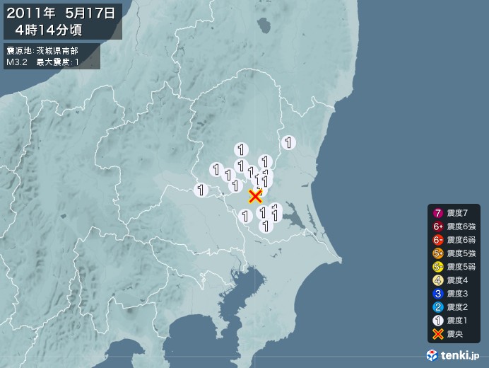 地震情報(2011年05月17日04時14分発生)