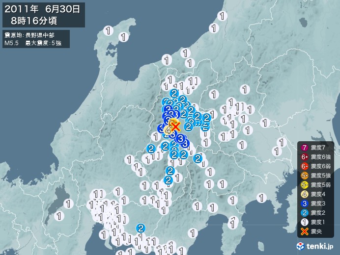 地震情報(2011年06月30日08時16分発生)