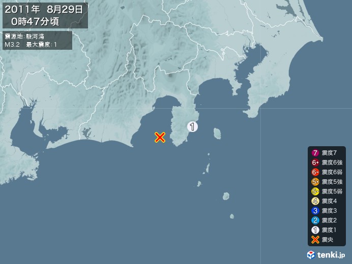 地震情報(2011年08月29日00時47分発生)