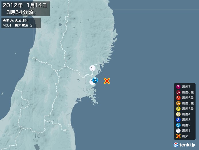 地震情報(2012年01月14日03時54分発生)