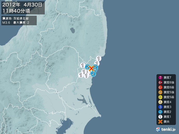 地震情報(2012年04月30日11時40分発生)