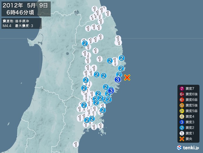 地震情報(2012年05月09日06時46分発生)