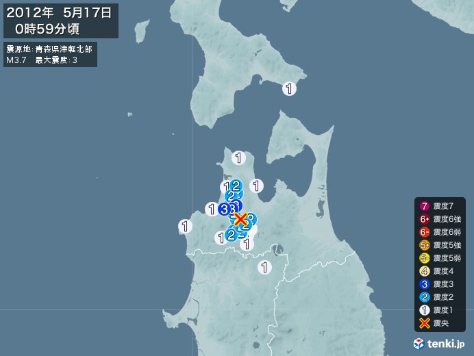地震情報(2012年05月17日00時59分発生)