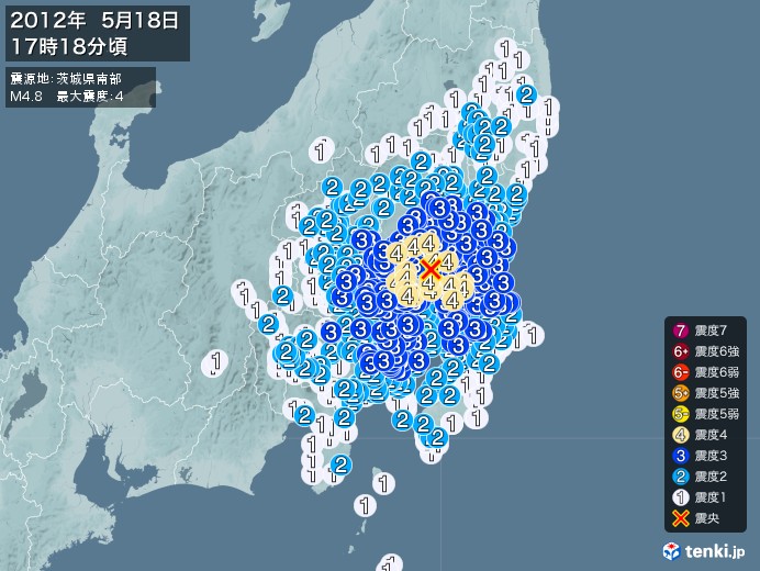 地震情報(2012年05月18日17時18分発生)