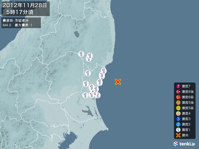 地震情報(2012年11月28日05時17分発生)