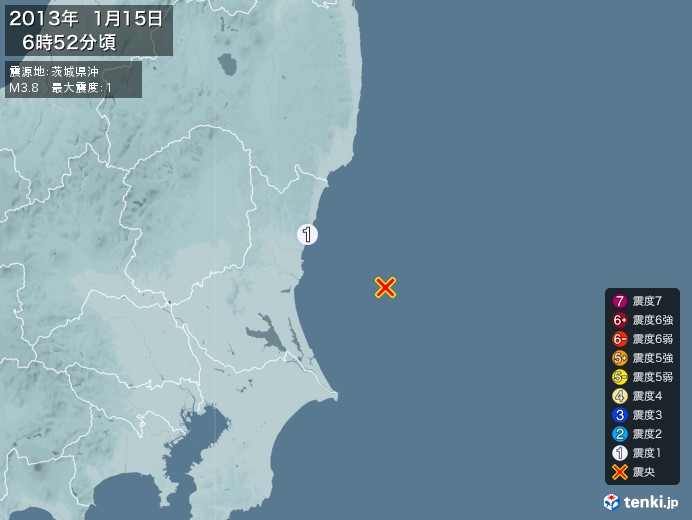 地震情報(2013年01月15日06時52分発生)
