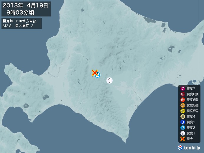 地震情報(2013年04月19日09時03分発生)