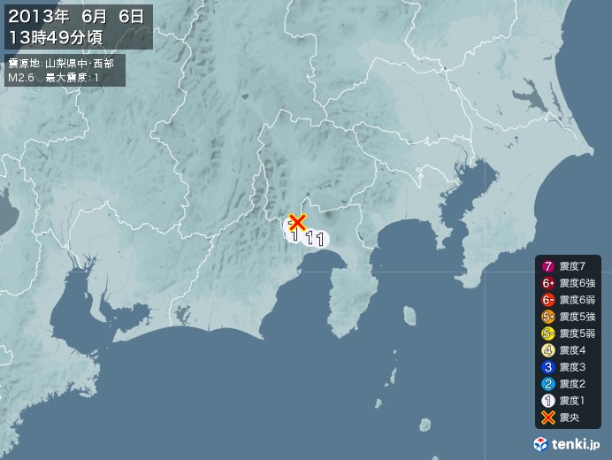 地震情報(2013年06月06日13時49分発生)