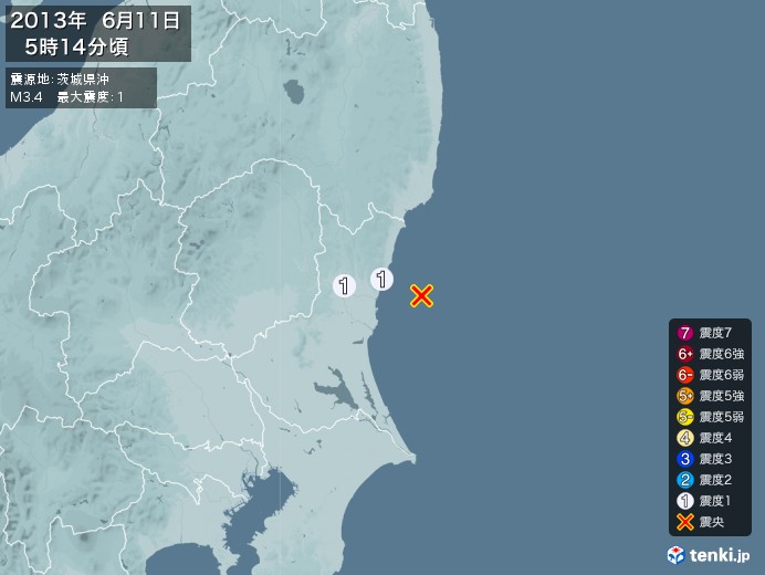 地震情報(2013年06月11日05時14分発生)