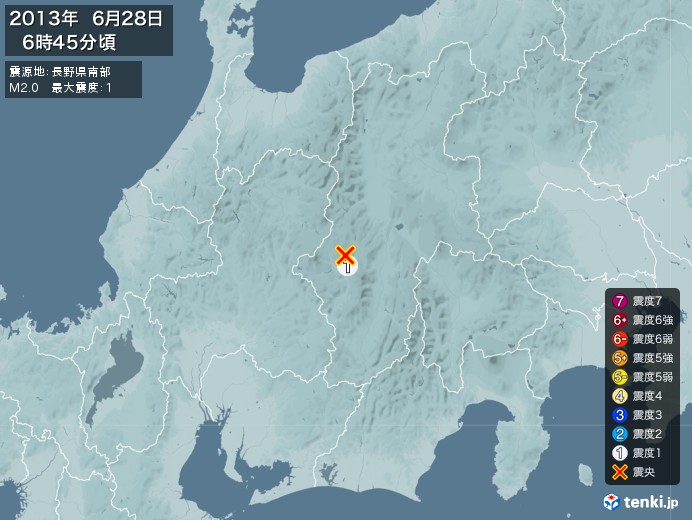地震情報(2013年06月28日06時45分発生)