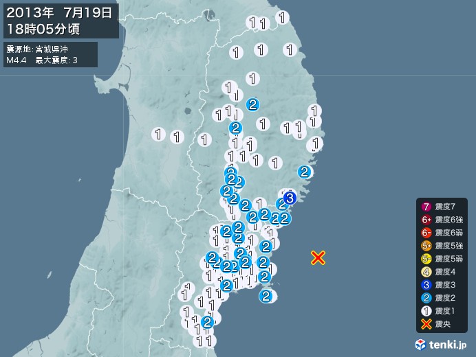 地震情報(2013年07月19日18時05分発生)