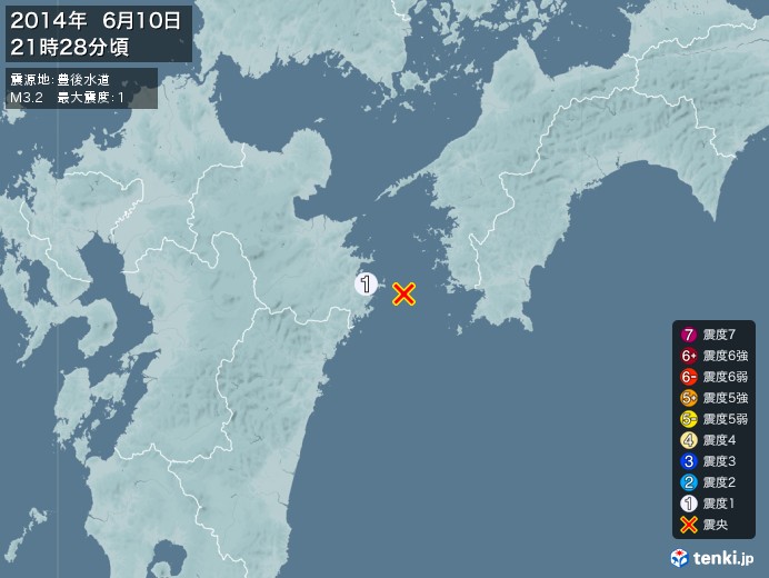 地震情報(2014年06月10日21時28分発生)