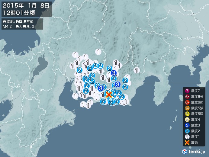 地震情報(2015年01月08日12時01分発生)