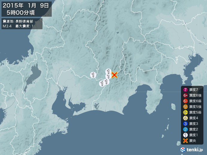 地震情報(2015年01月09日05時00分発生)