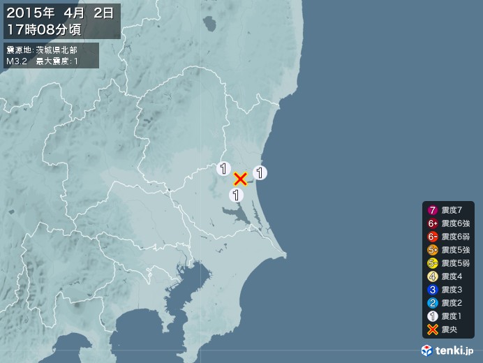 地震情報(2015年04月02日17時08分発生)
