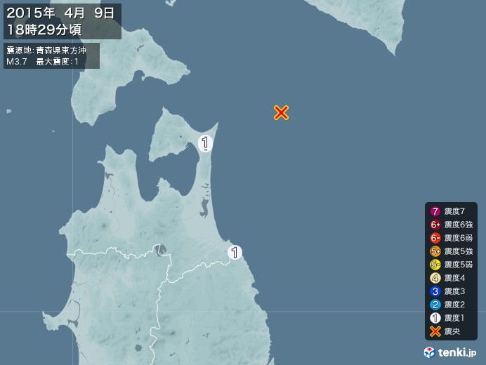 地震情報(2015年04月09日18時29分発生)