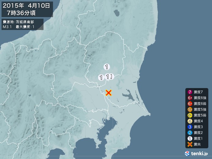 地震情報(2015年04月10日07時36分発生)
