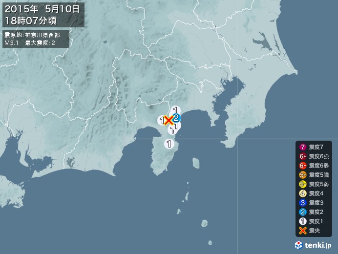 地震情報(2015年05月10日18時07分発生)