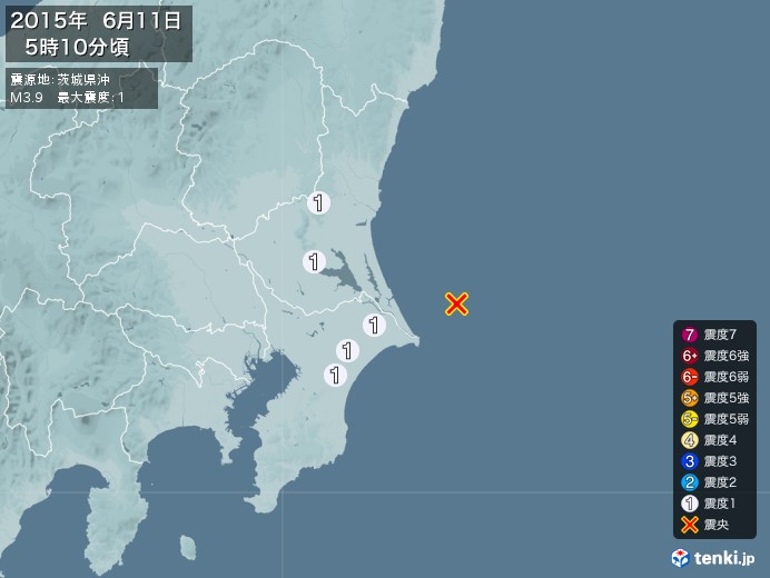 地震情報(2015年06月11日05時10分発生)