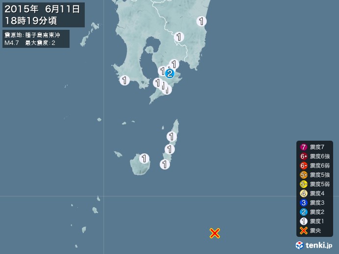 地震情報(2015年06月11日18時19分発生)