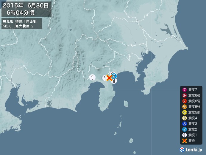 地震情報(2015年06月30日06時04分発生)