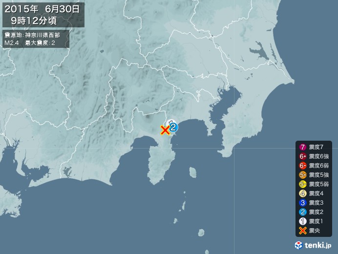 地震情報(2015年06月30日09時12分発生)