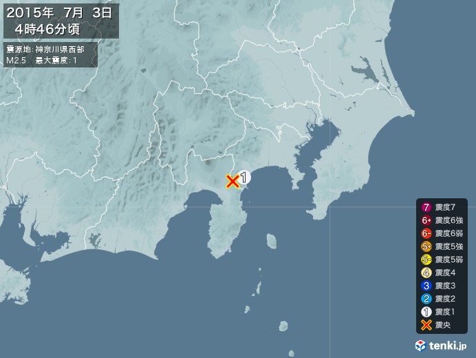 地震情報(2015年07月03日04時46分発生)
