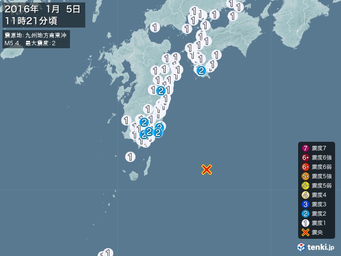 地震情報(2016年01月05日11時21分発生)