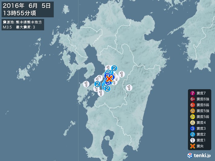 地震情報(2016年06月05日13時55分発生)