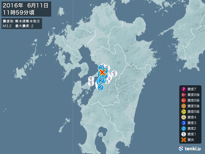 地震情報(2016年06月11日11時59分発生)