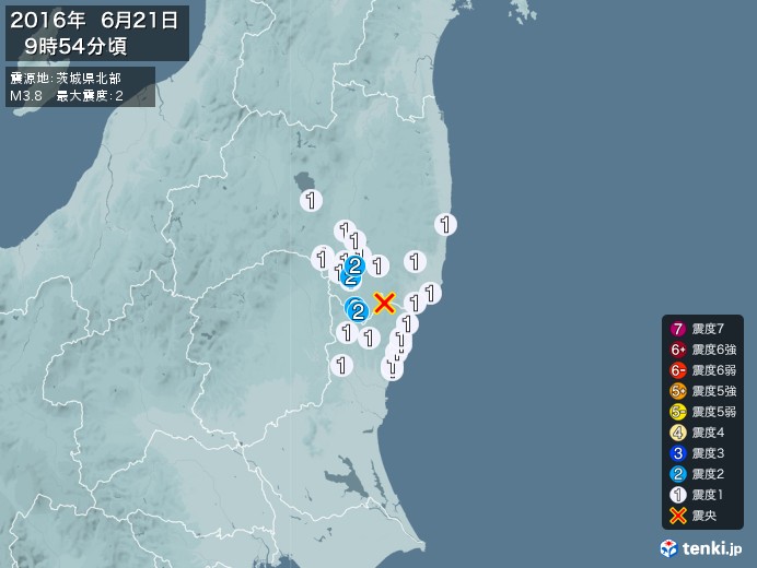 地震情報(2016年06月21日09時54分発生)
