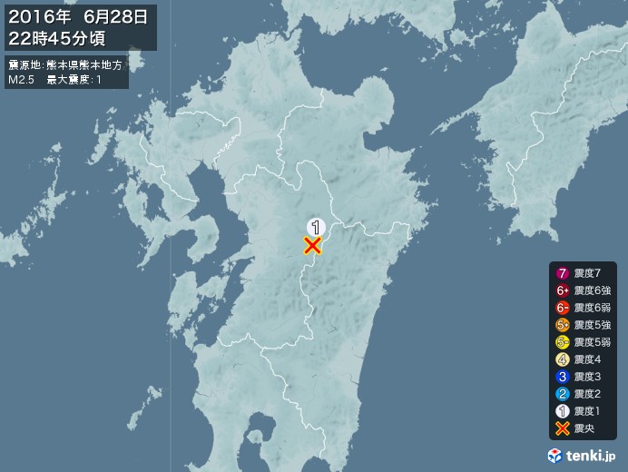地震情報(2016年06月28日22時45分発生)