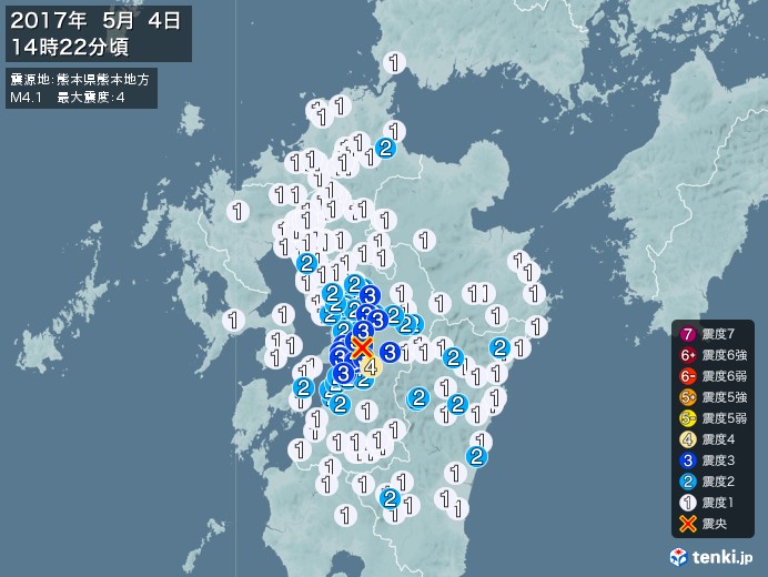 地震情報(2017年05月04日14時22分発生)