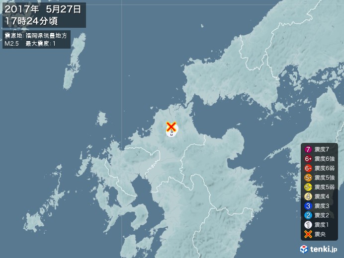 地震情報(2017年05月27日17時24分発生)
