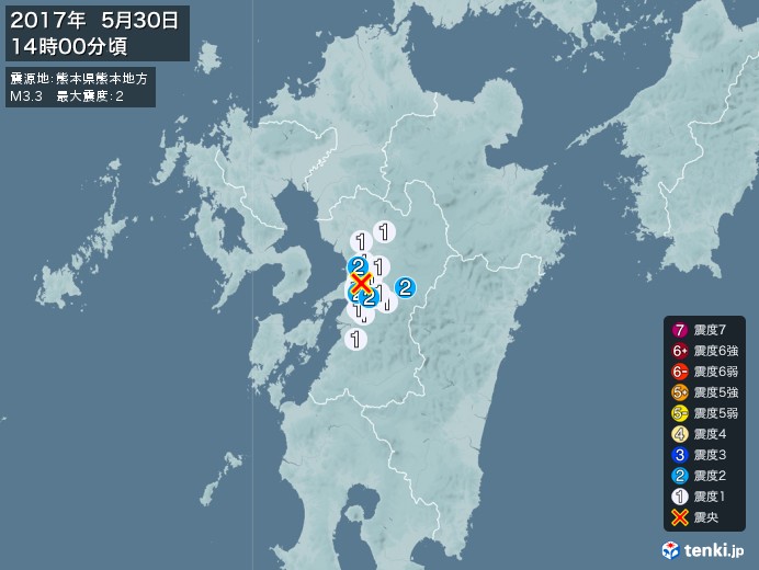 地震情報(2017年05月30日14時00分発生)