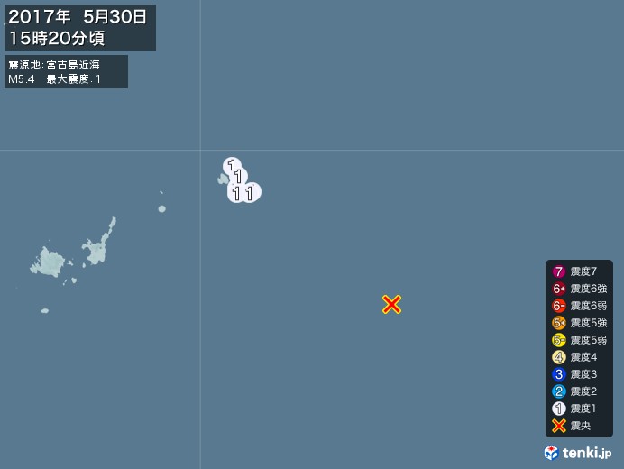 地震情報(2017年05月30日15時20分発生)