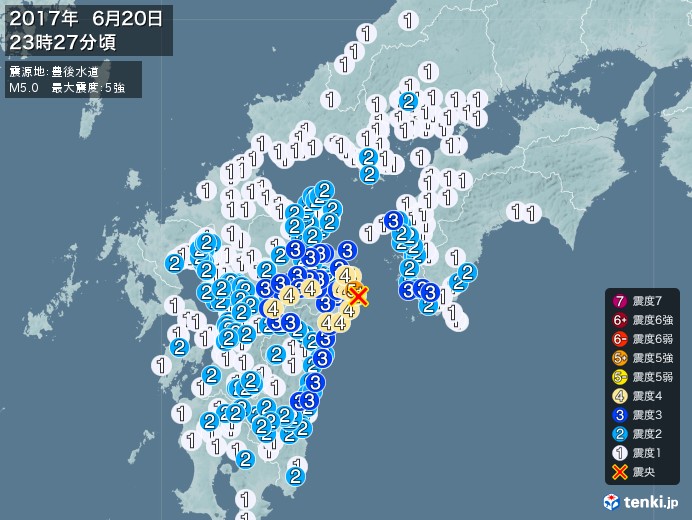 地震情報(2017年06月20日23時27分発生)
