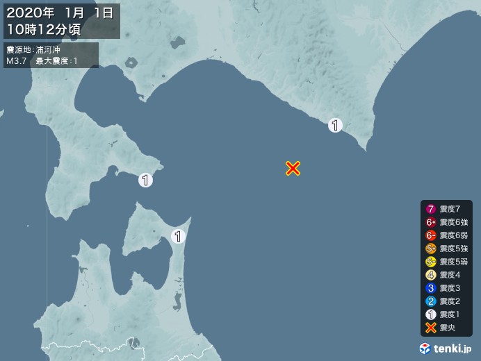 地震情報(2020年01月01日10時12分発生)