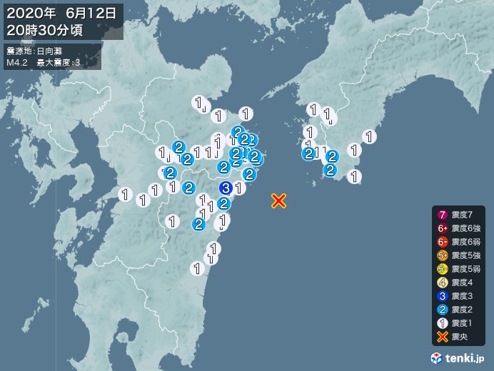 地震情報(2020年06月12日20時30分発生)