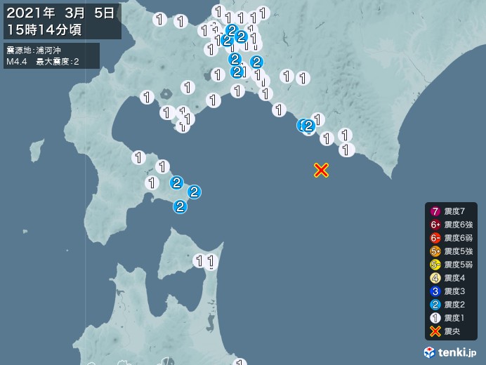 地震情報(2021年03月05日15時14分発生)