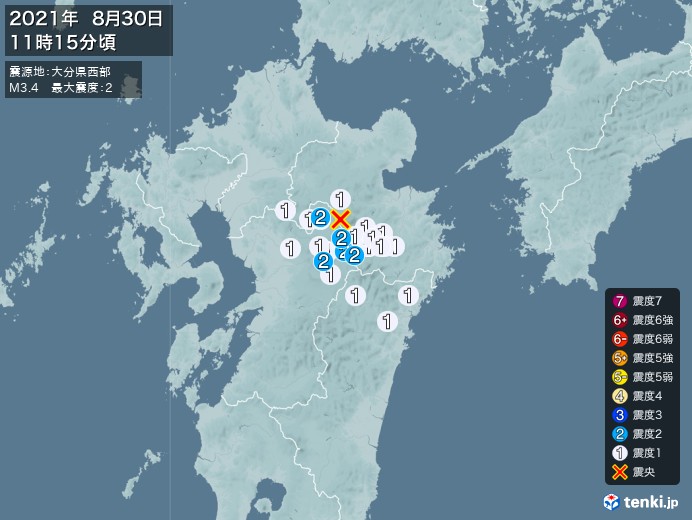 地震情報(2021年08月30日11時15分発生)