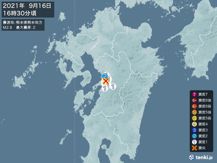 地震情報(2021年09月16日16時30分発生)